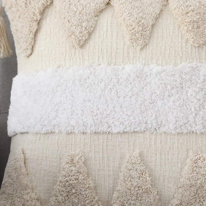 Boho Chic Yellow and White Decorative Pillow Cover – Handwoven Tassel Design