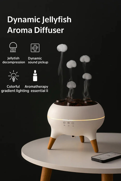 Smart ultrasonic humidifier with cloud-shaped mist, designed for modern interiors. Stylish and quiet aroma diffuser ideal for bedrooms, living rooms, or offices.