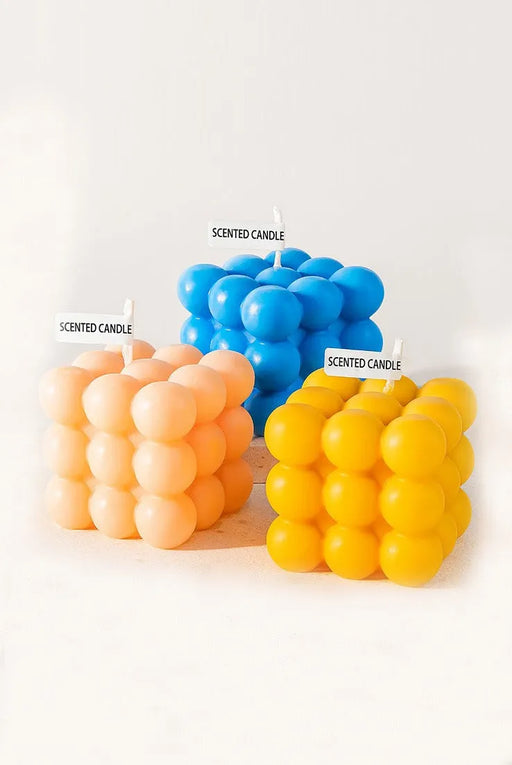 Handmade Bubble Cube Candle in vibrant colors – aesthetic, scented, and eco-friendly. Perfect for home décor, gifts, and relaxing ambiance.